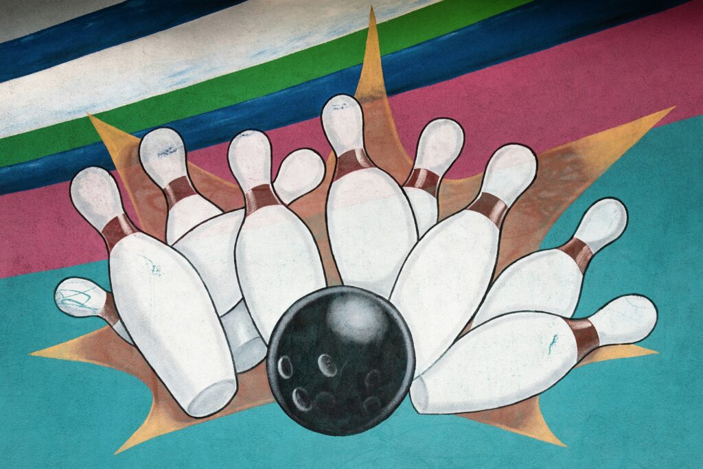 Bowling Puns and Jokes With Clever Words, Hilarious Laughs and Epic Fails showing a bowling lane, bowling ball, and humorous bowling-themed wordplay.