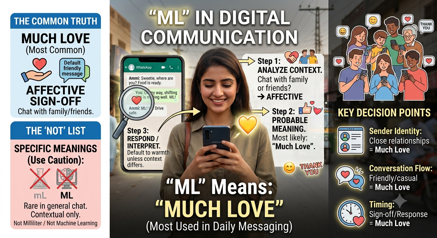 What does ML mean in text explained with meanings like much love, my love, machine learning, and milliliter.